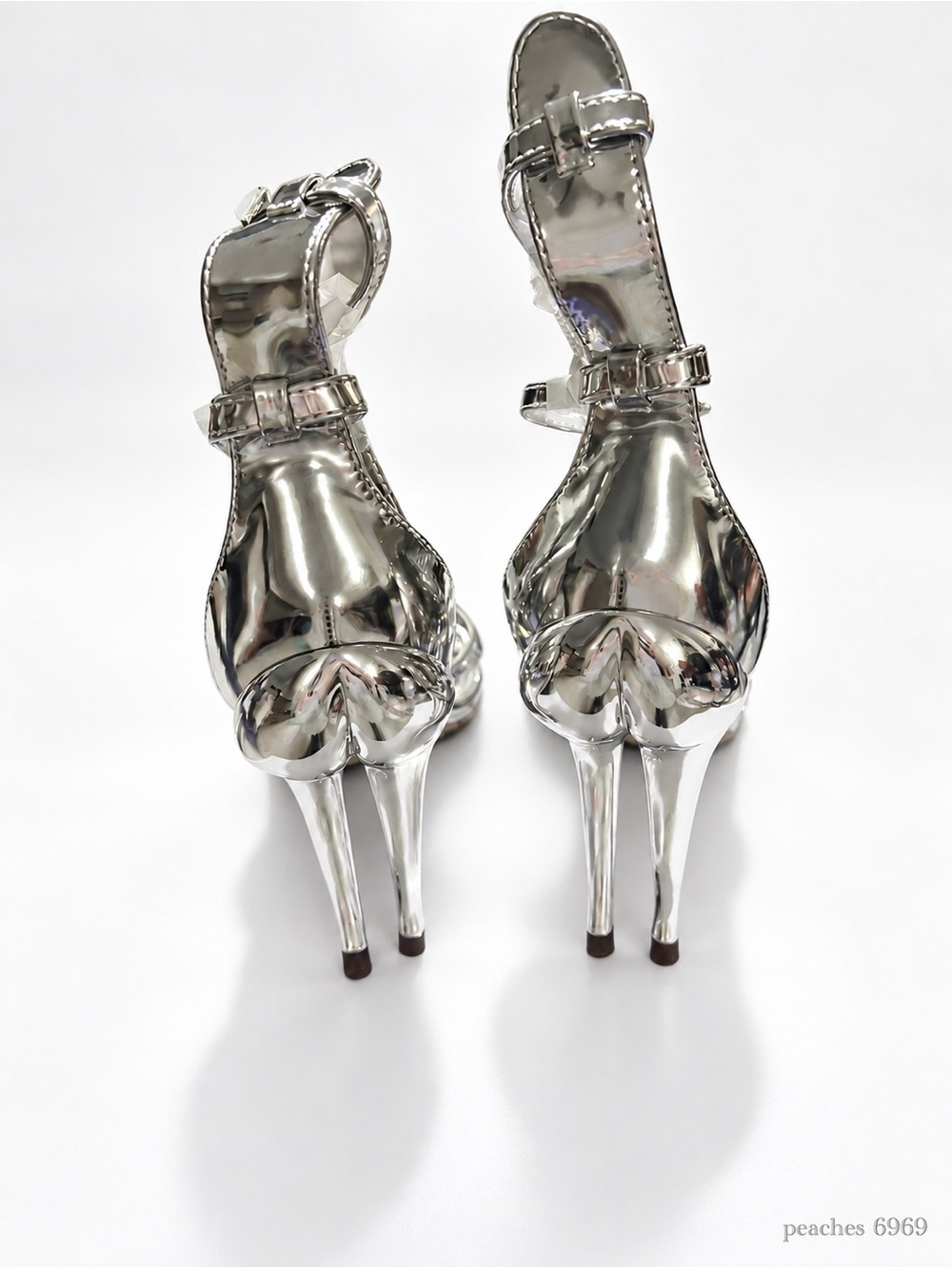 Metallic Silver High-Heel Ankle-Strap Sandals